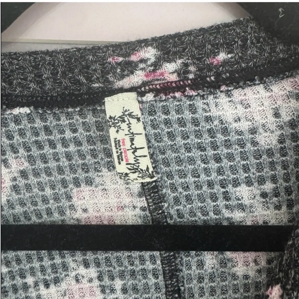 Free People Black Ribbed Henley Long-Sleeve Top with Pink Floral Print - Picture 4 of 4